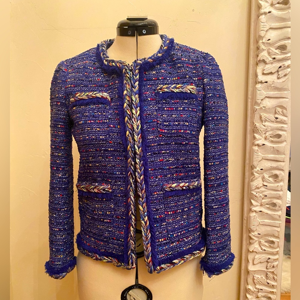 J Crew Fringy Tweed Ivory Tweed Jacket Coat 0petite